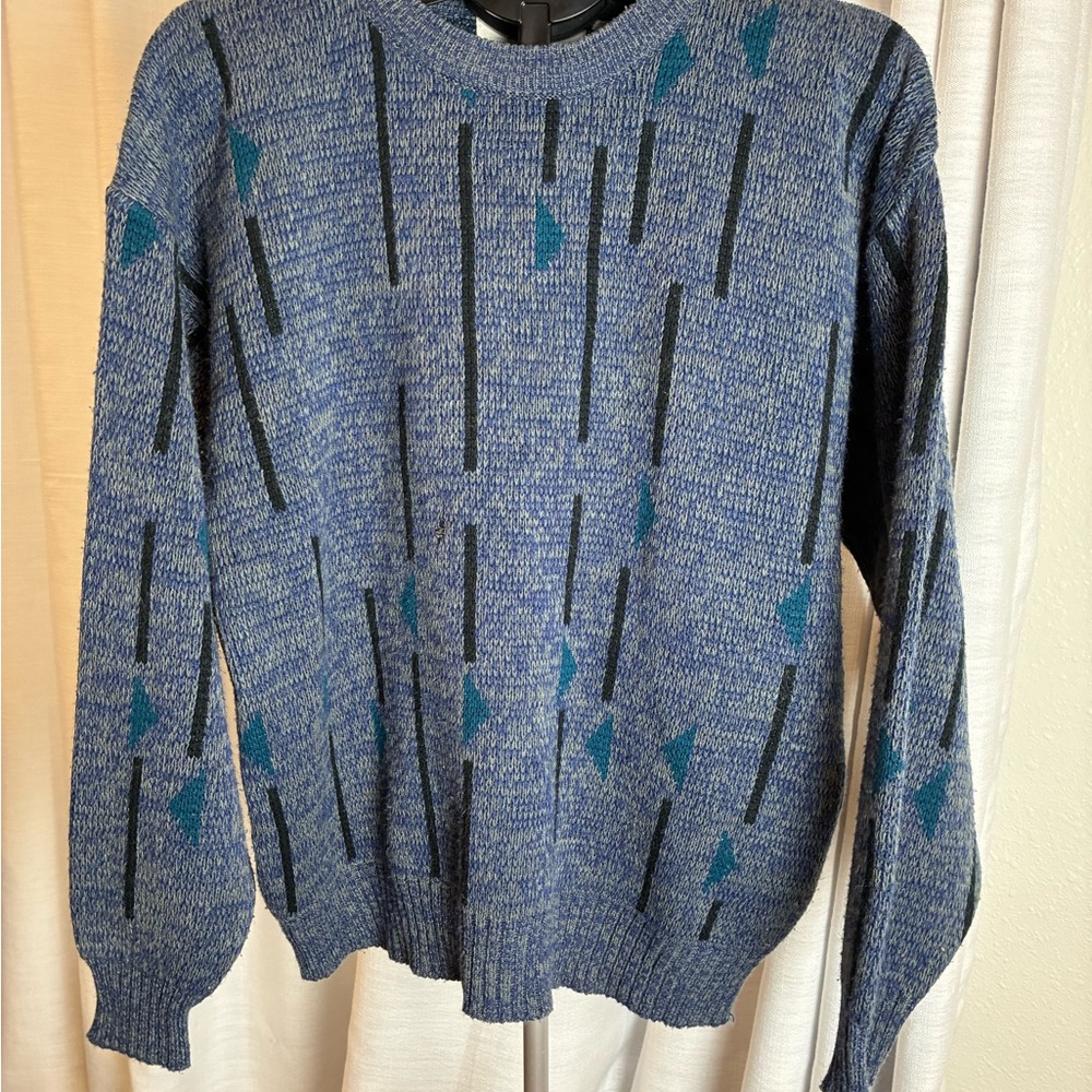 Aldo Renaldi VTG‎ 80s/90s Grunge Geometric Sweater Gray/Blue